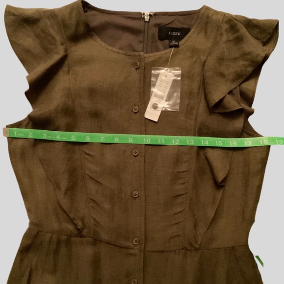J. Crew Ruffle-sleeve linen-cupro blend dress size 8 Tall Olive Green NWT - Picture 4 of 9